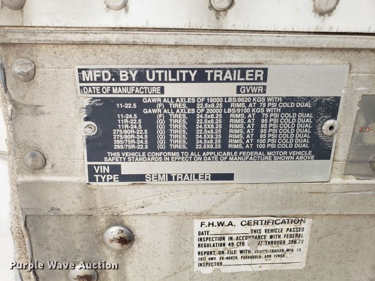 image for item DH2843 1996 Utility dry van trailer