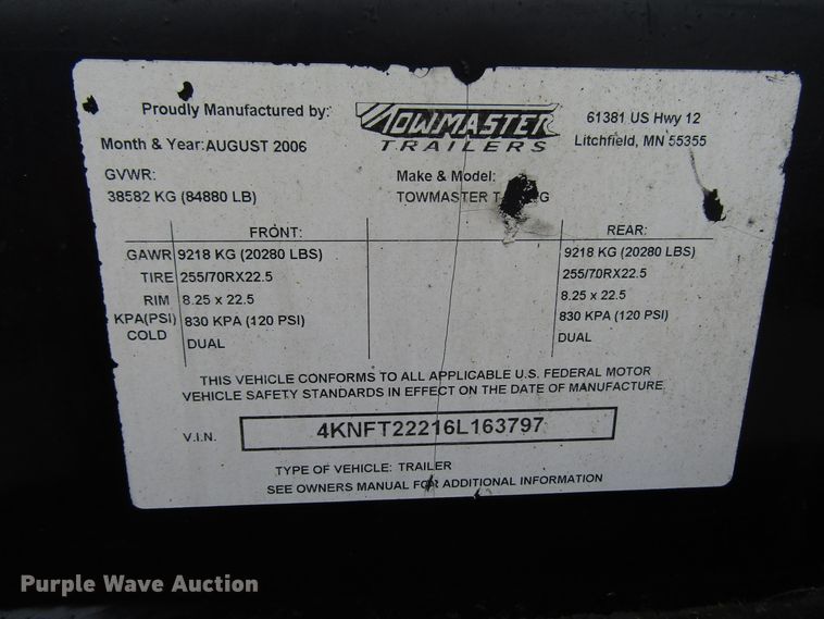 image for item FJ9729 2006 Towmaster lowboy equipment trailer