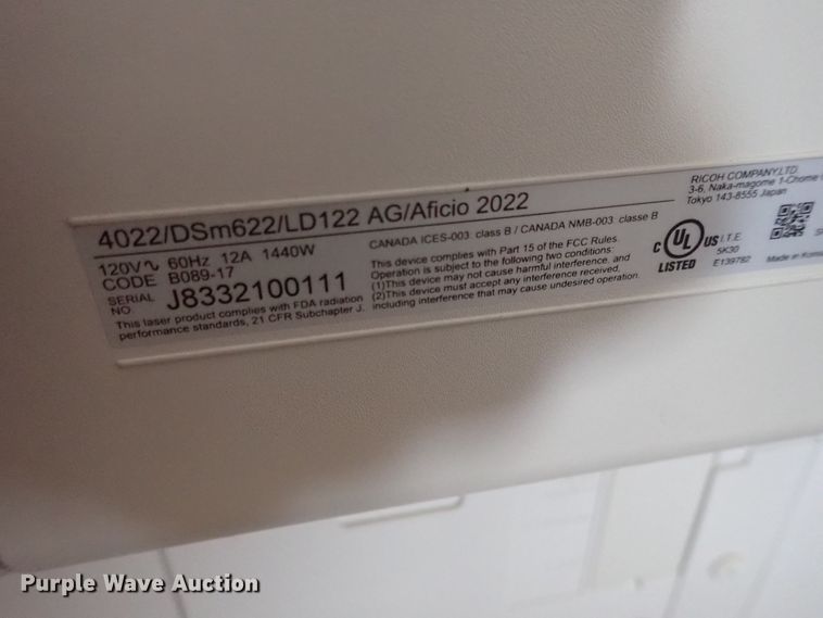 image for item FR9355 Ricoh Aficio 2022 copy machine