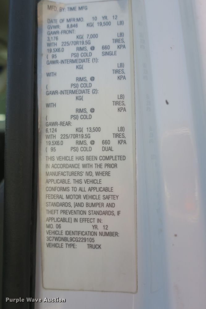 image for item DB10192 2012 Dodge Ram 5500HD truck cab and chassis