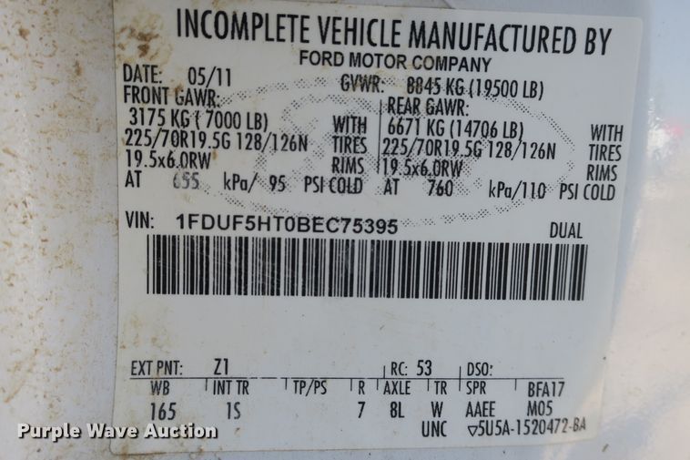 image for item DB10200 2011 Ford F550 truck cab and chassis