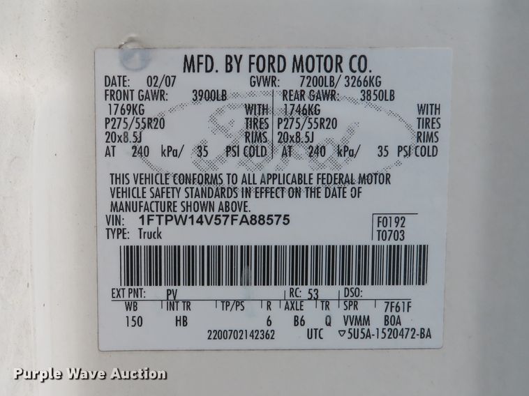 image for item DE8148 2007 Ford F150 Lariat SuperCrew pickup truck