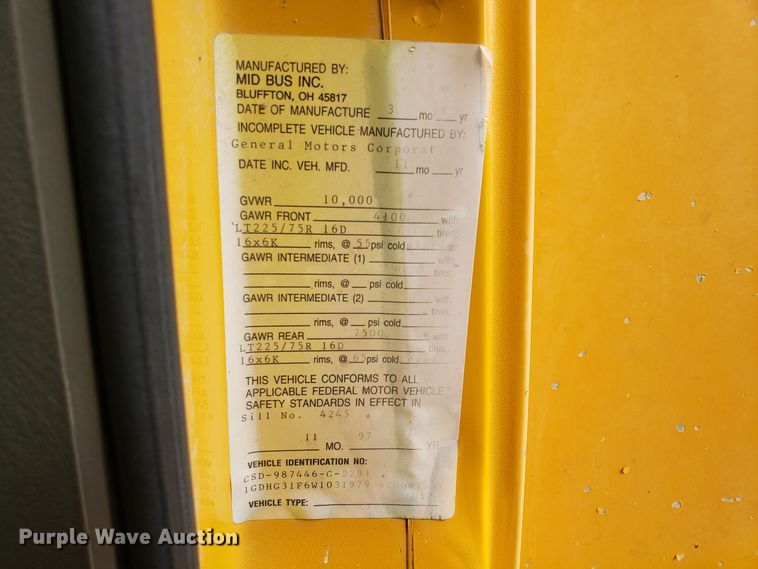 image for item DG7539 1998 GMC Savana G3500 school bus