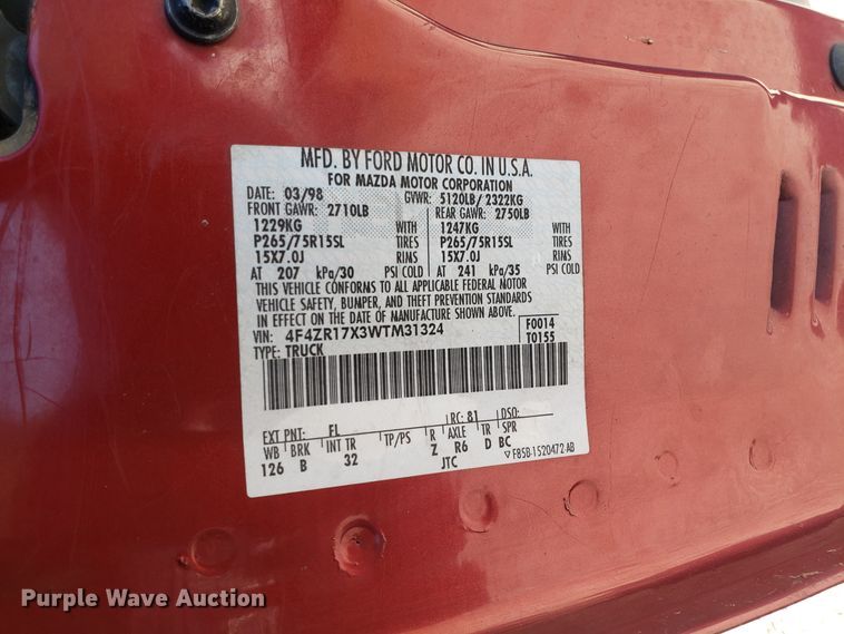 image for item DG7610 1998 Mazda B4000 Cab Plus pickup truck