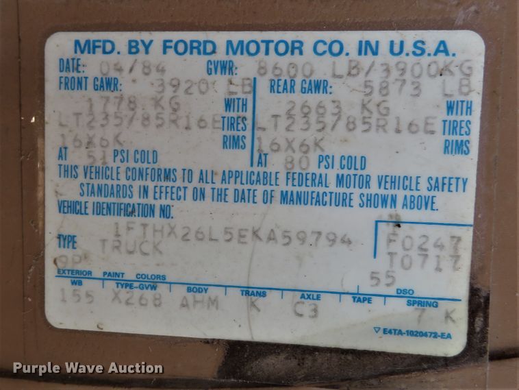 image for item DH1557 1984 Ford F250 Ext. Cab utility bed pickup truck