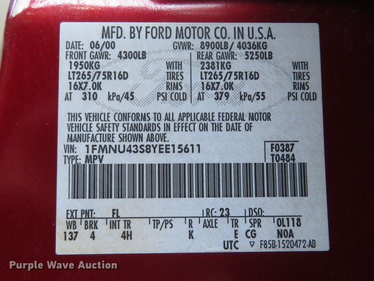 image for item DH1564 2000 Ford Excursion Limited SUV