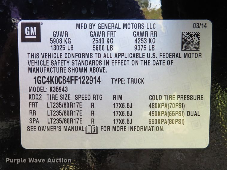 image for item DH1570 2015 Chevrolet Silverado 3500HD LTZ Crew Cab flatbed pickup truck