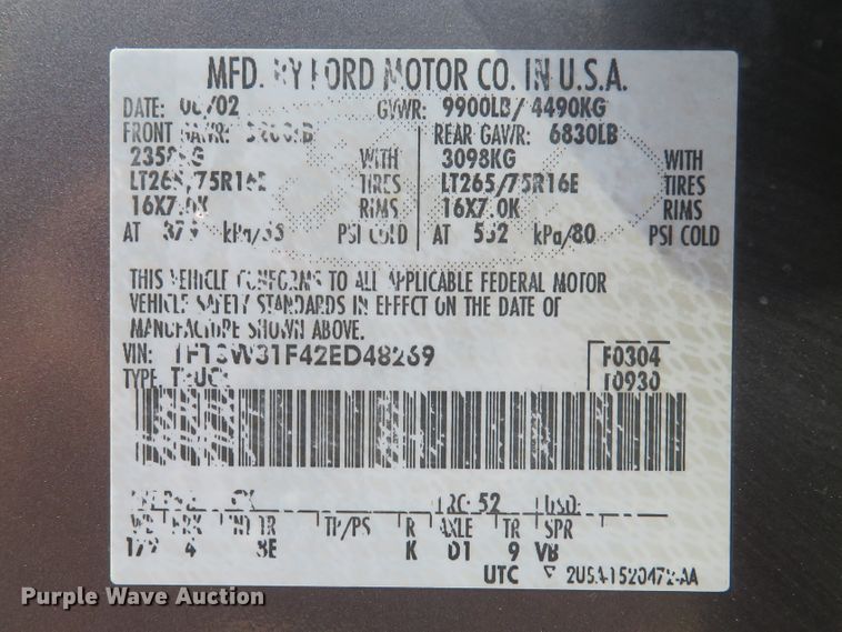 image for item DH1584 2002 Ford F350 Super Duty Lariat Crew Cab pickup truck