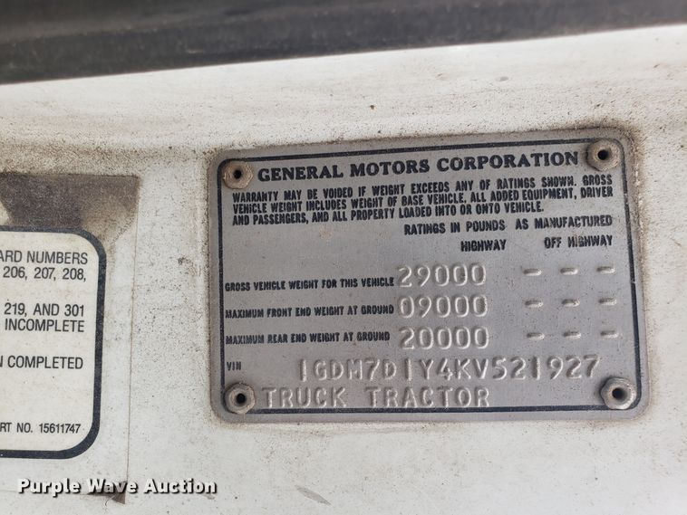 image for item DH2753 1989 GMC TopKick C7000 semi truck