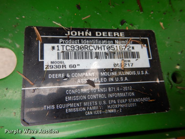 image for item FI9642 John Deere Z930R ZTR lawn mower