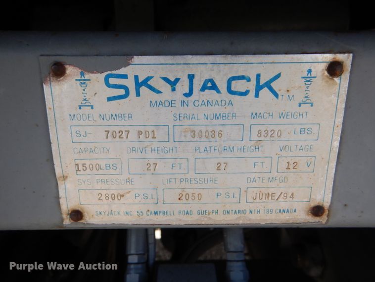 image for item FJ9756 1994 Skyjack SJ7027PD1 scissor lift