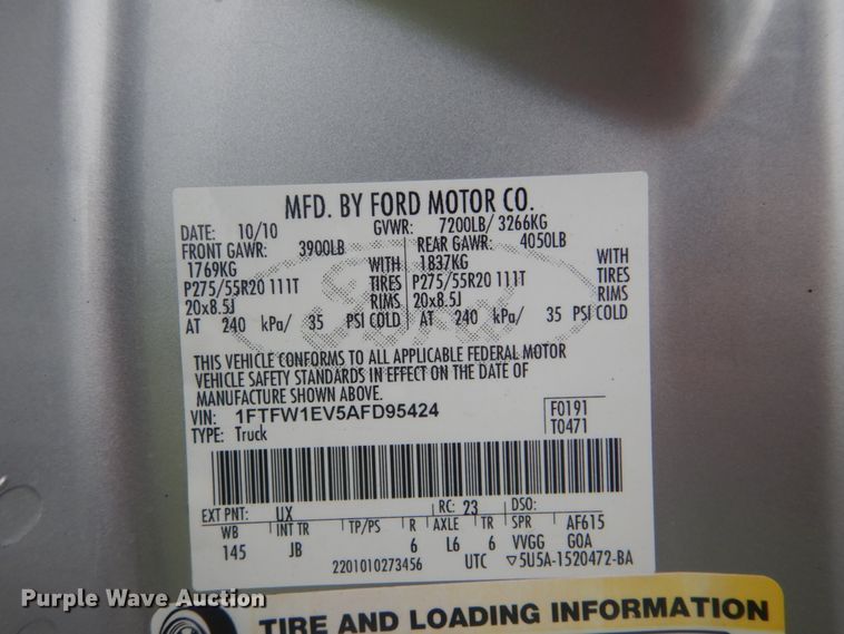 image for item FT9467 2010 Ford F150 FX4 Super Crew pickup truck