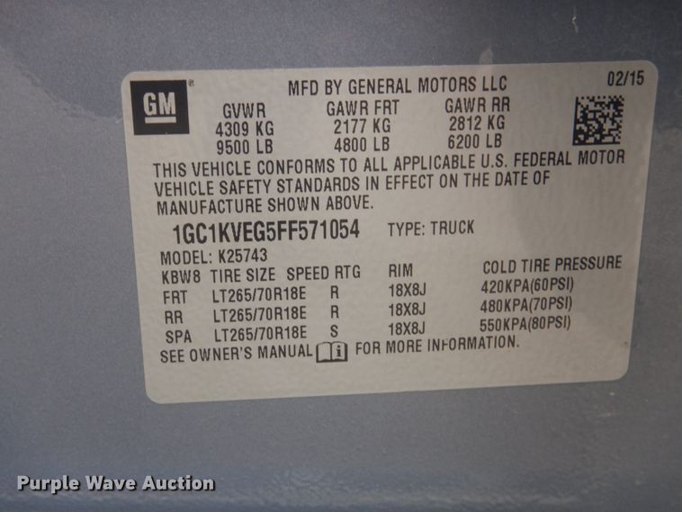 image for item FT9468 2015 Chevrolet Silverado 2500HD Crew Cab pickup truck