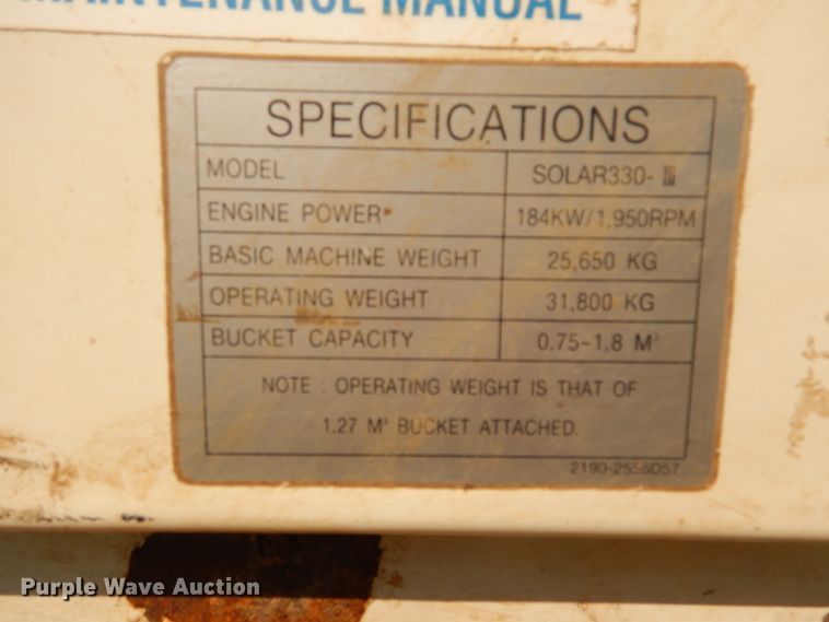 image for item DC8681 1998 Daewoo Solar 330-III excavator