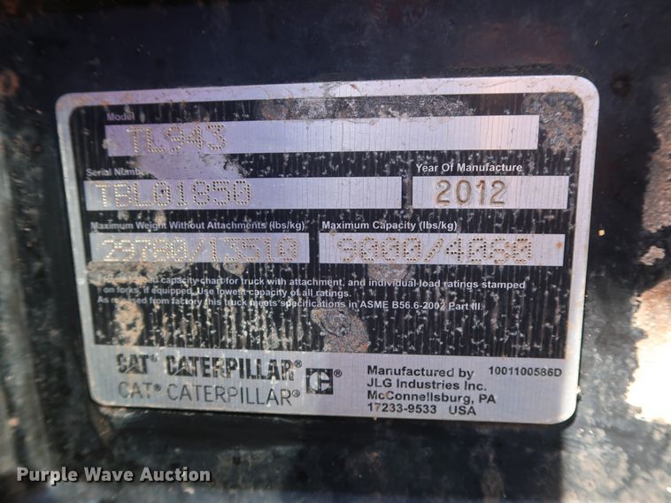 image for item DG4180 2012 Caterpillar TL943 telehandler