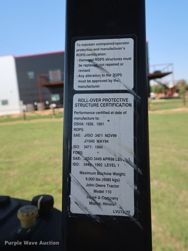 image for item DG4181 2008 John Deere 110 backhoe