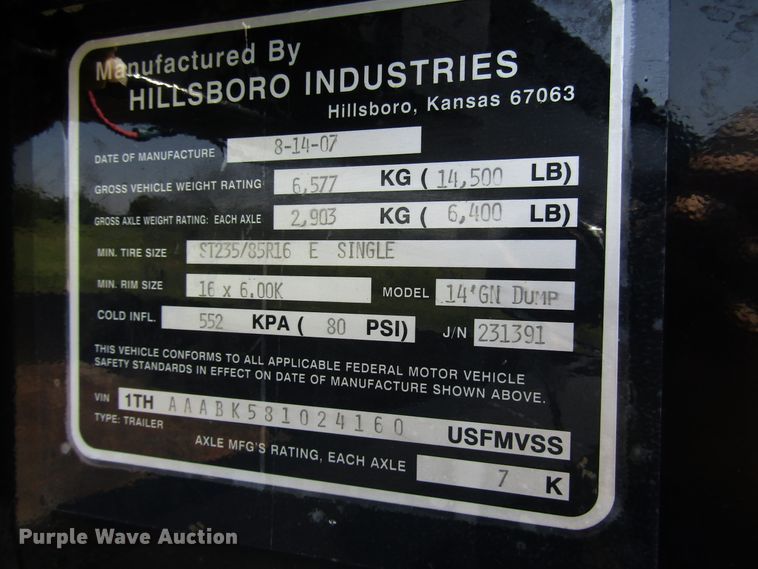 image for item DG8115 2008 Hillsboro dump trailer