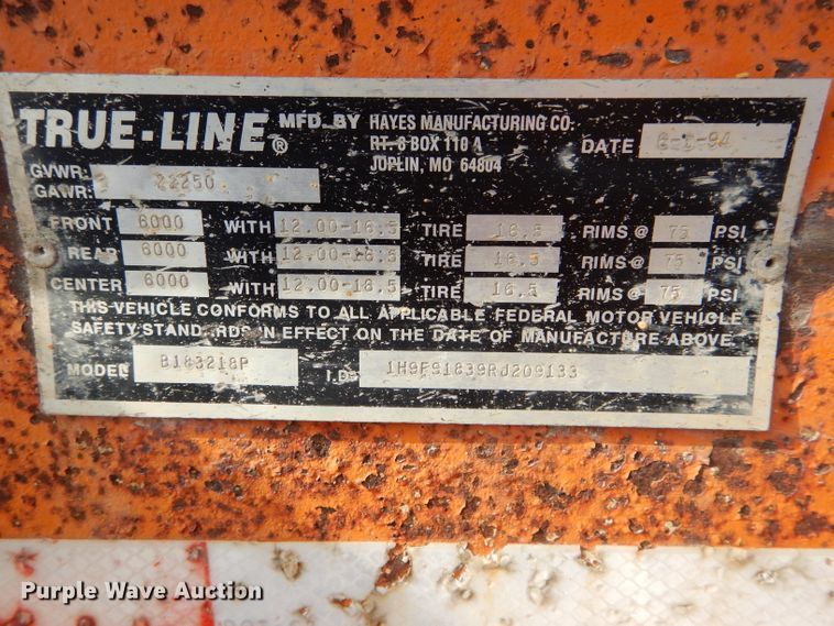 image for item DH6149 1994 True Line B183218P equipment trailer