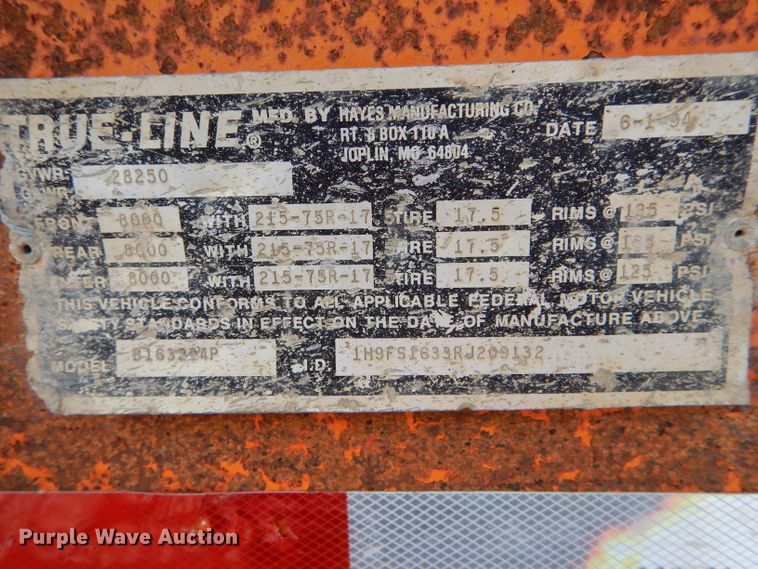 image for item DH6150 1994 True Line B163224P equipment trailer