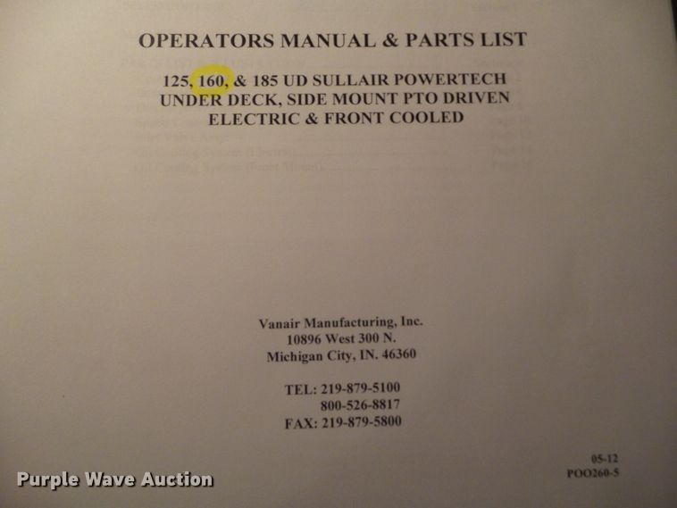image for item EM9829 2009 Vanair UDSM air compressor