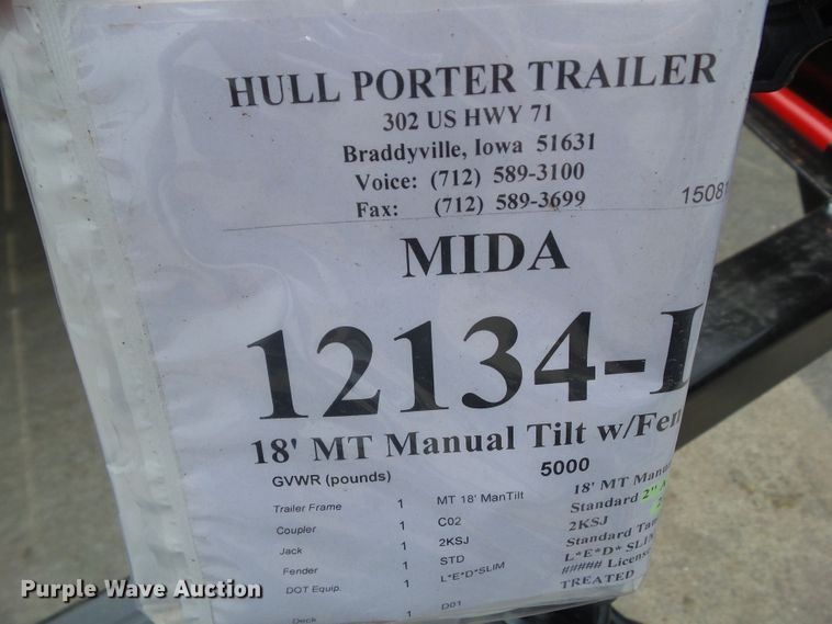 image for item EM9831 2020 Hull Porter TM182 tilt deck utility trailer