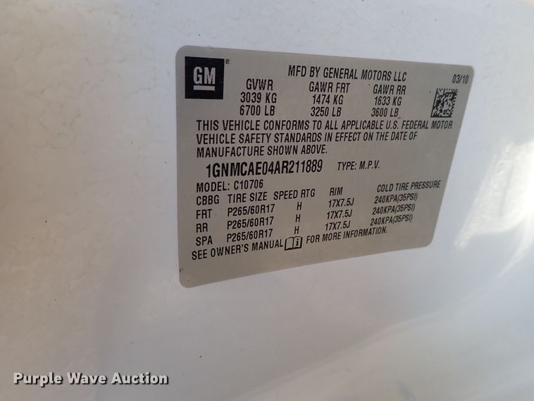 image for item DB7674 2010 Chevrolet Tahoe Police SUV