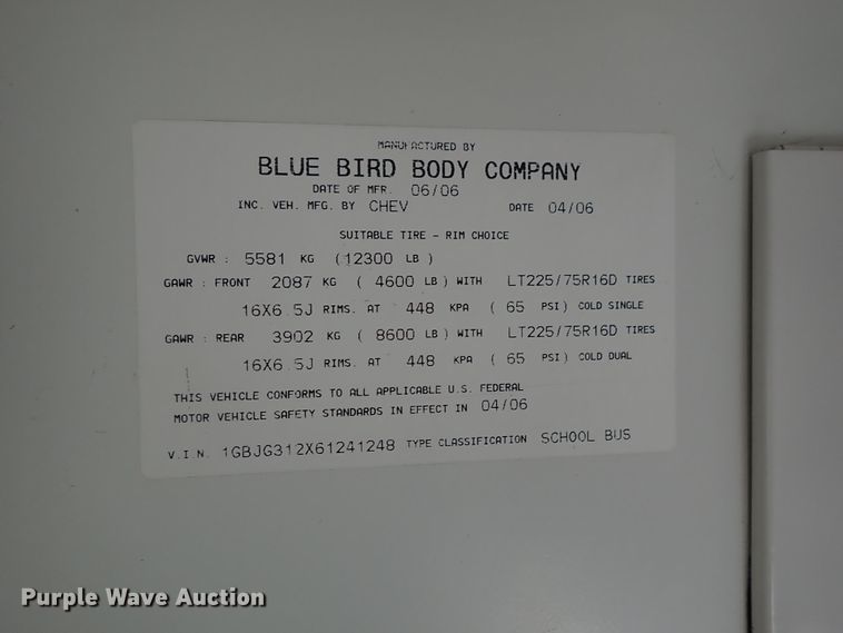 image for item DB7715 2006 Chevrolet Express 3500 Blue Bird school bus