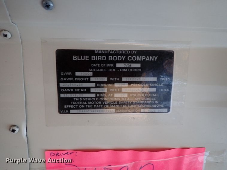 image for item DB7720 1999 Blue Bird TC2000 school bus