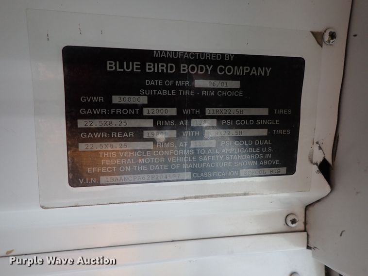 image for item DB7722 2002 Blue Bird TC2000 school bus