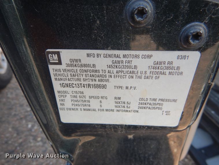 image for item DD4461 2001 Chevrolet Tahoe SUV