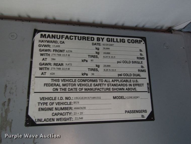 image for item DG8174 2007 Gillig G29E102R2 shuttle bus