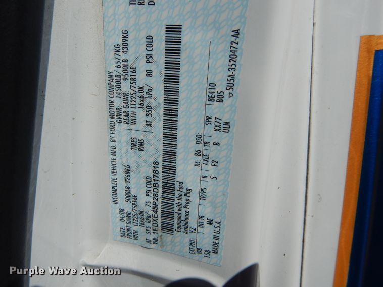 image for item DH6111 2008 Ford E450 Super Duty ambulance