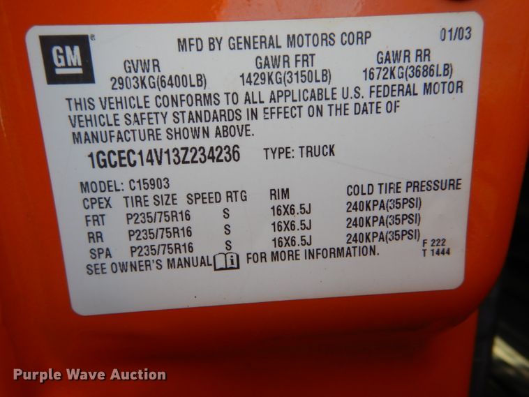 image for item DH6160 2003 Chevrolet Silverado 1500 pickup truck