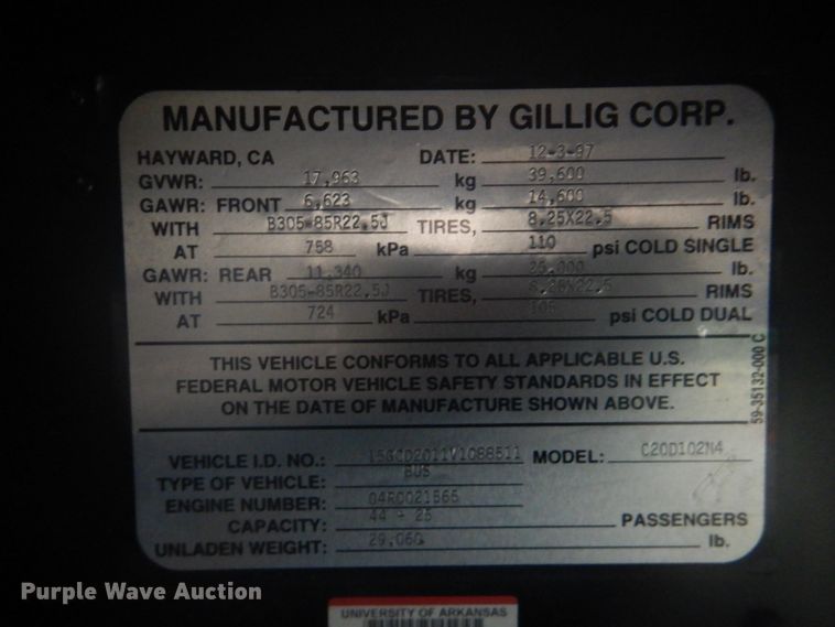 image for item DI2339 1997 Gillig C20D102N4 coach bus