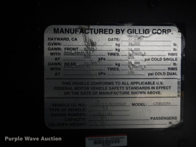 image for item DI2341 1997 Gillig C20D102N4 coach bus