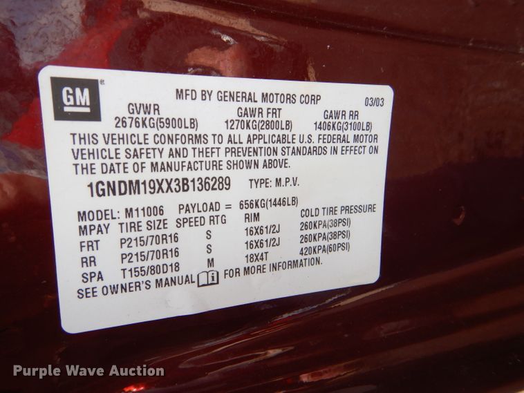 image for item DI2519 2003 Chevrolet Astro van