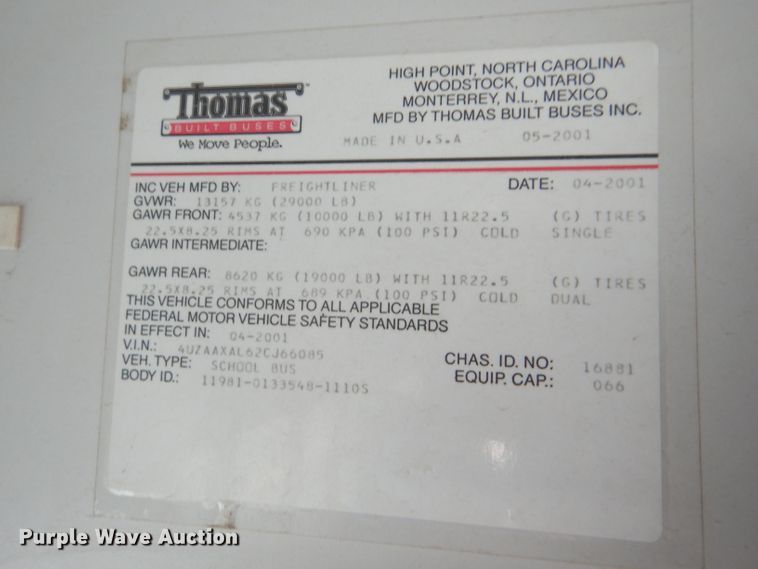 image for item DI2547 2002 Freightliner FS65 Thomas school bus