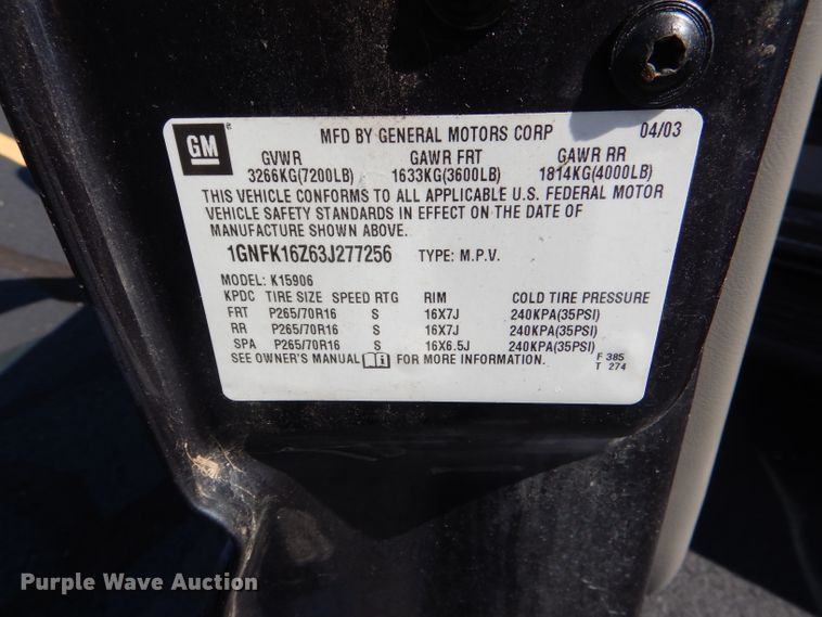 image for item DI2549 2003 Chevrolet Suburban 1500 LT SUV