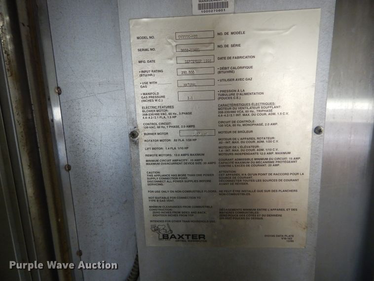 image for item FI9635 Baxter 0V210G-M2B walk-in oven