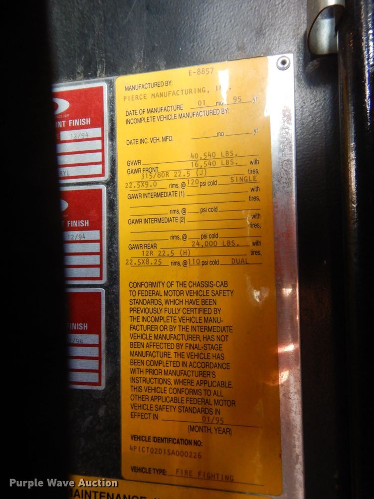 image for item FK9799 1995 Pierce fire truck