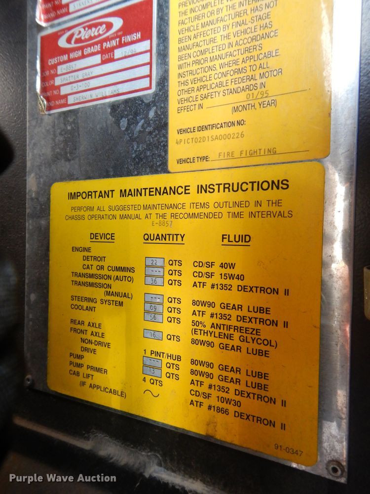 image for item FK9799 1995 Pierce fire truck