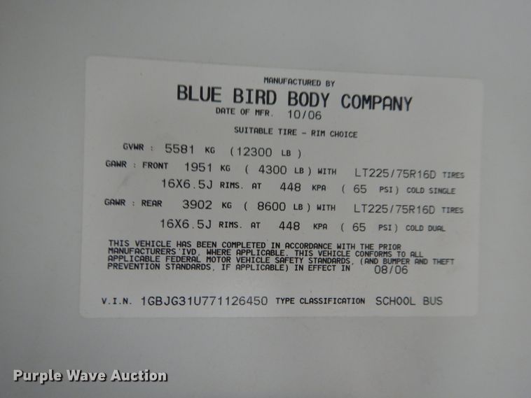 image for item FK9829 2007 Chevrolet Express 3500 school bus