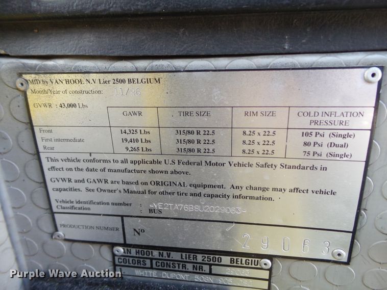 image for item GC9039 1997 Van Hool coach bus