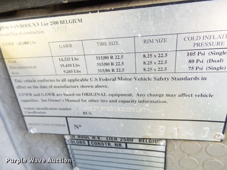 image for item GC9040 1997 Van Hool T940 coach bus