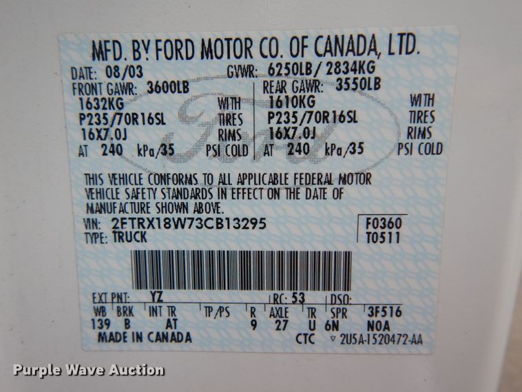 image for item GG9090 2003 Ford F150 SuperCab pickup truck