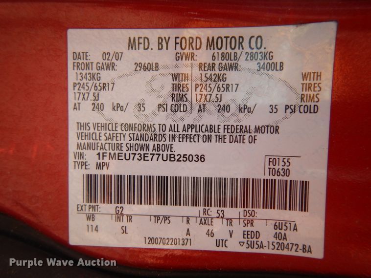 image for item GI9297 2007 Ford Explorer SUV