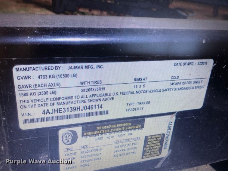 image for item DB7684 2017 Ja-Mar header trailer