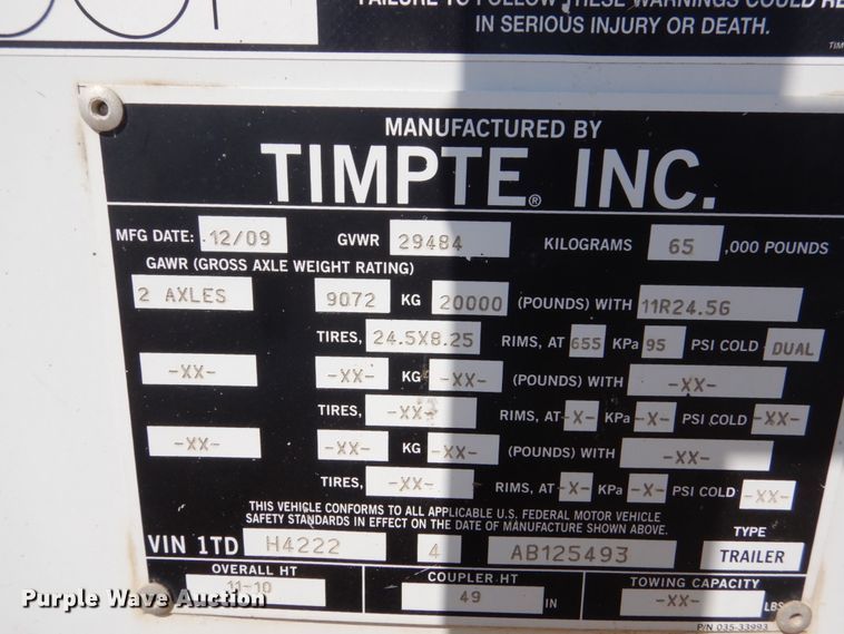 image for item FU9493 2010 Timpte double hopper bottom grain trailer