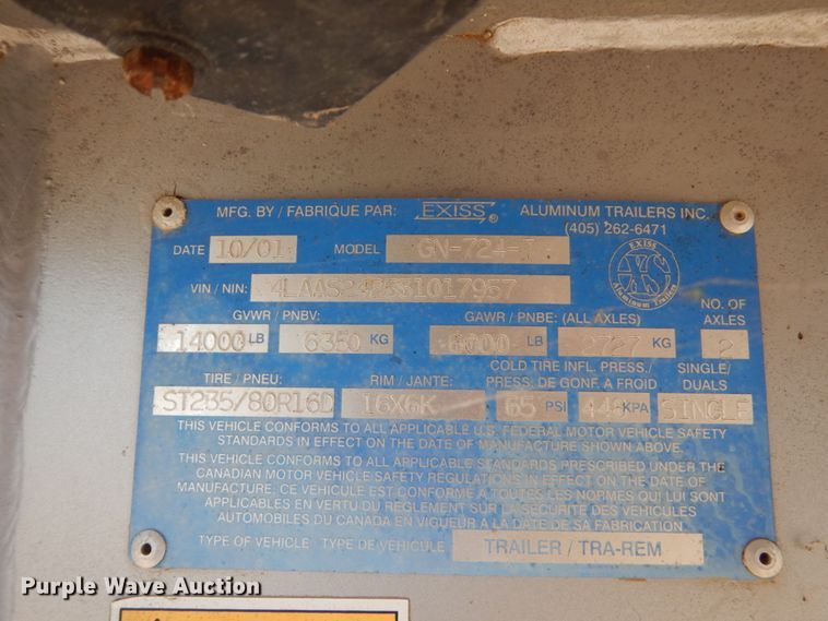 image for item FU9513 2003 Exiss GN-724-T livestock trailer