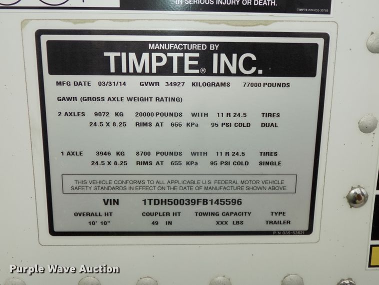 image for item DG2433 2015 Timpte Super Hopper T5062S double hopper bottom grain trailer